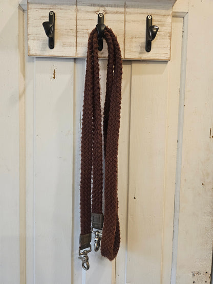 Flat braided brown cotton loop reins