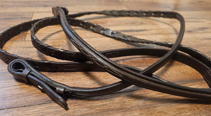 9' Fancy Stitched Raised Braided Reins, dark brown