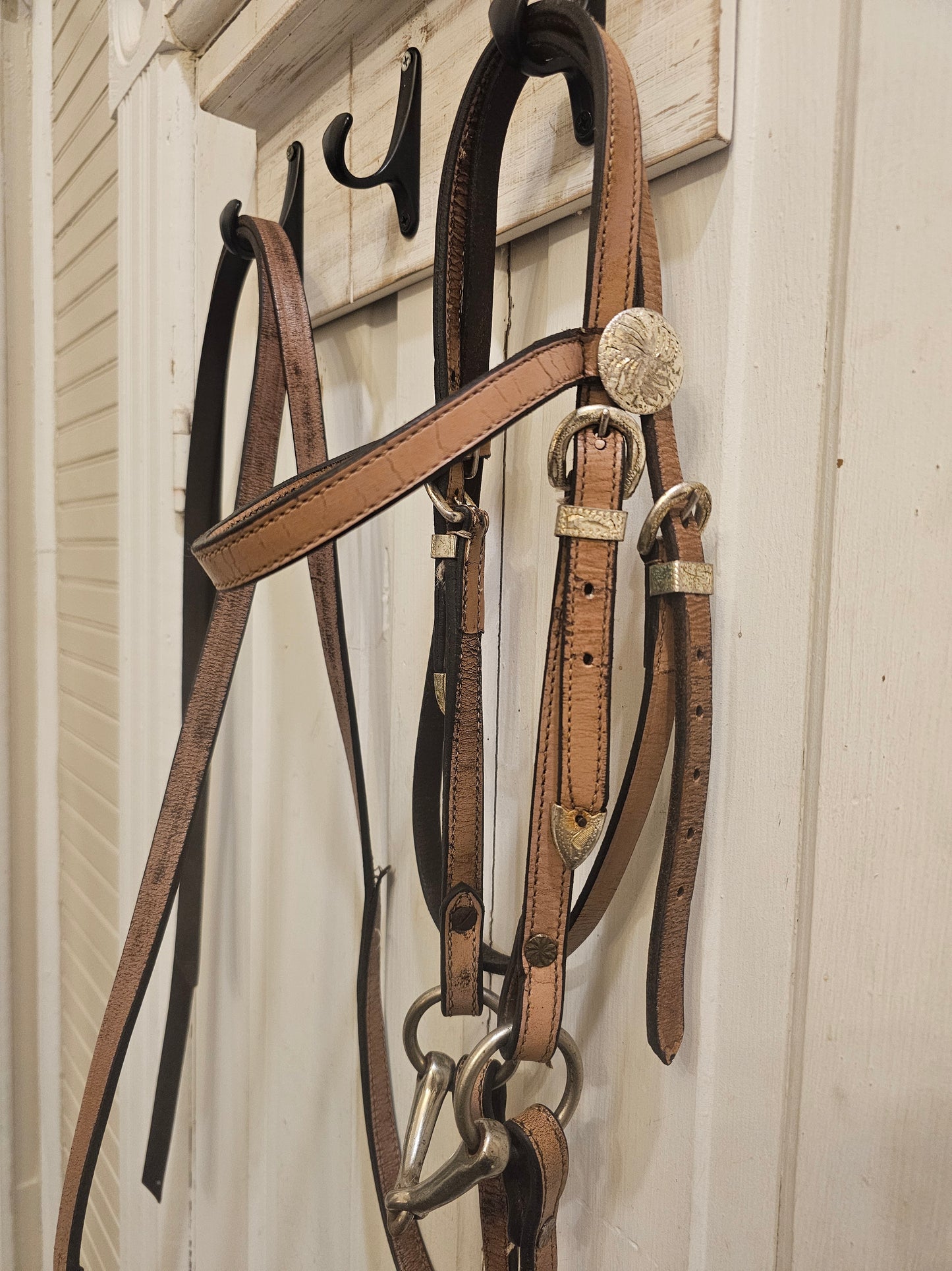 Complete Leather Western Pony Bridle, light brown