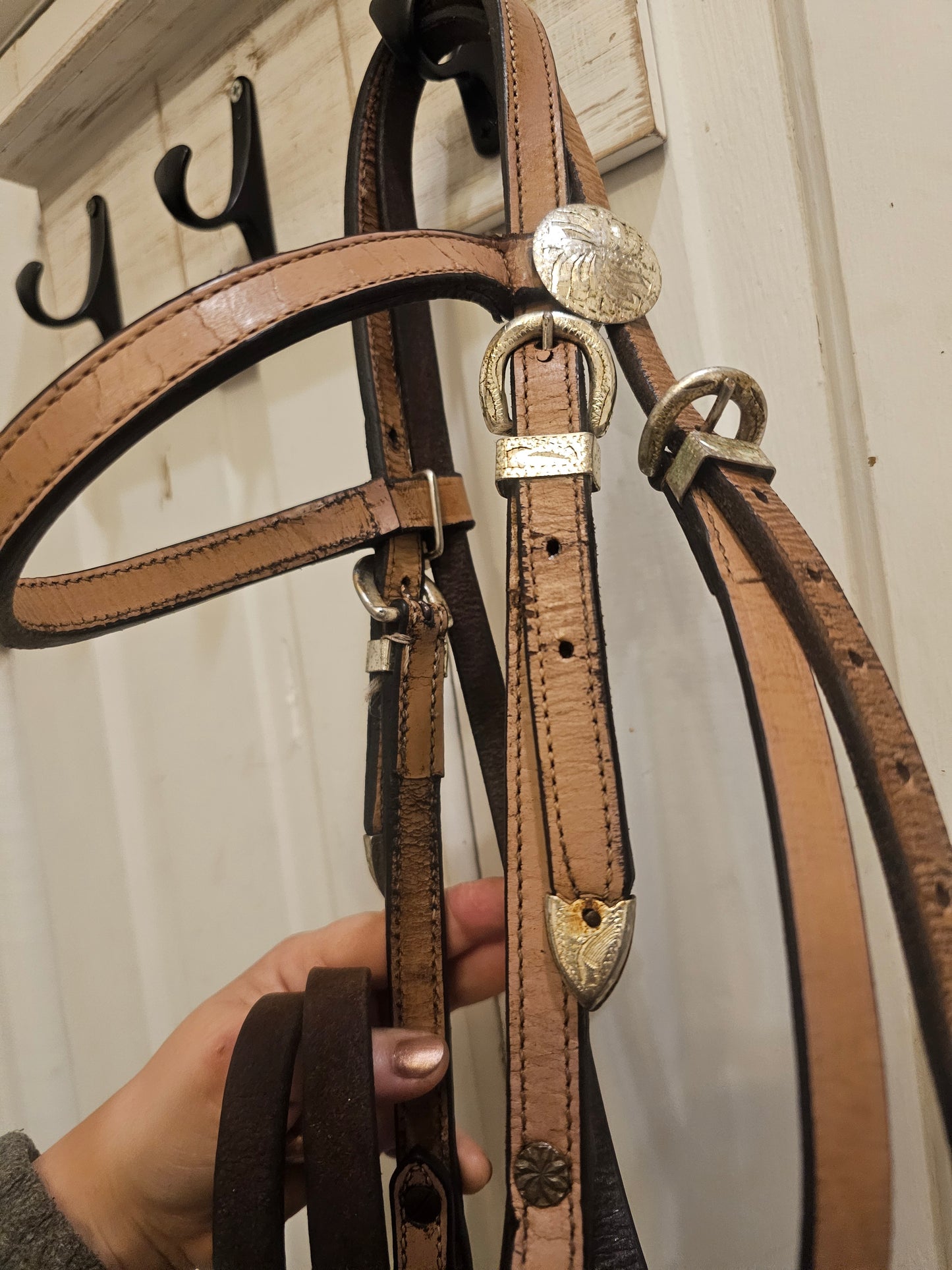 Complete Leather Western Pony Bridle, light brown