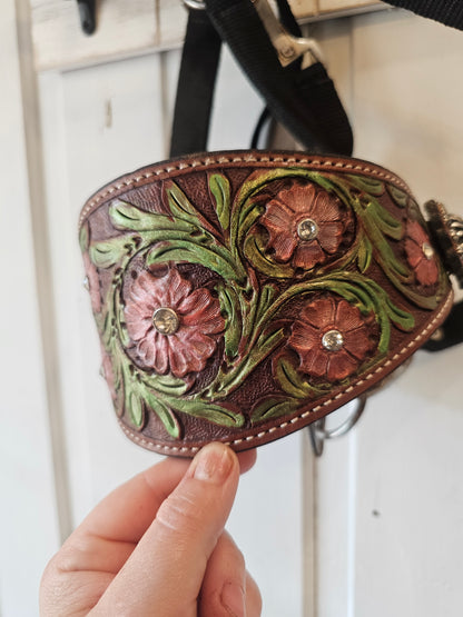 Bronc Horse Halter, beautiful floral Design, painted, Rhinestones