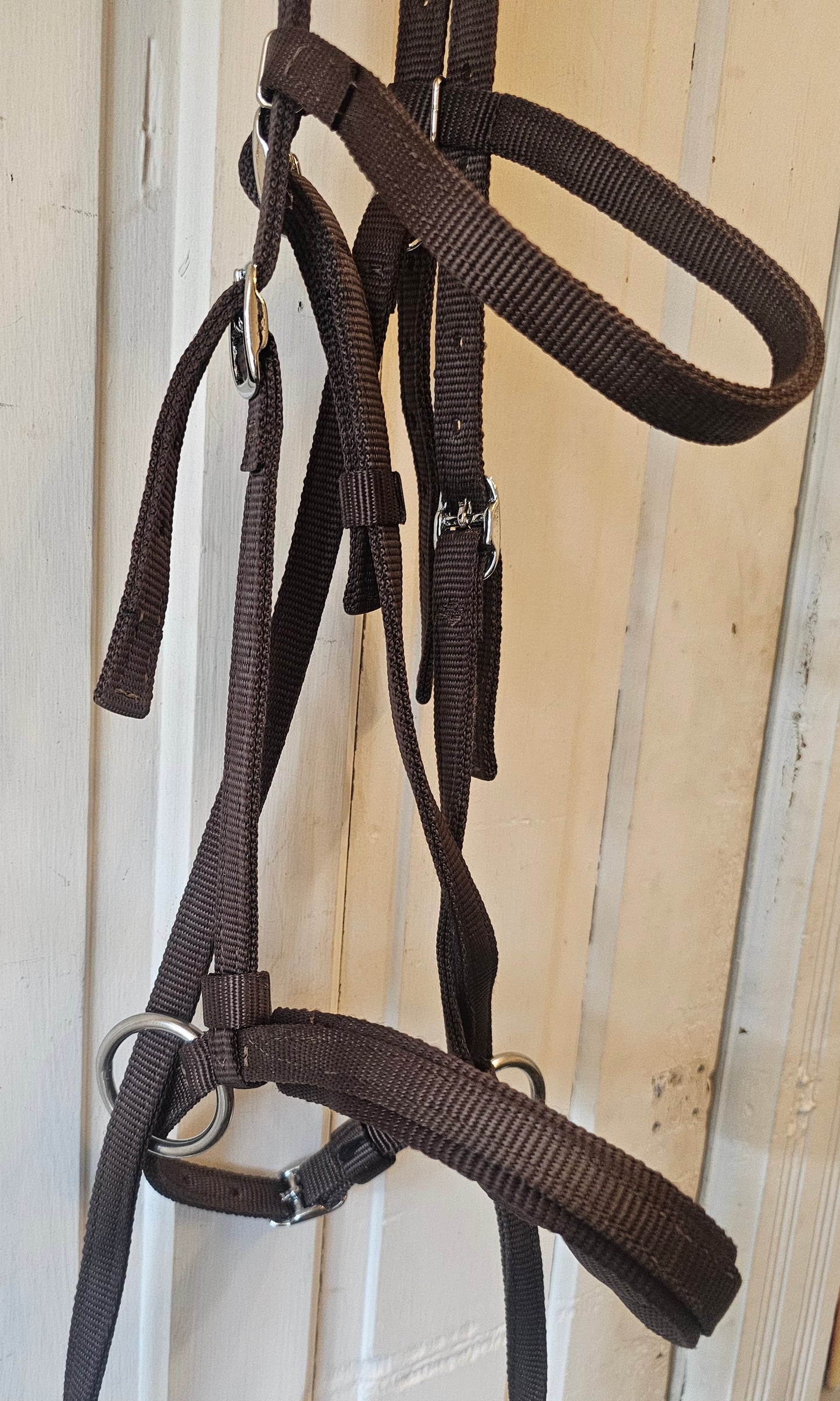 NEW Bitless Bridle Cross under cook style, dark brown nylon, large