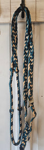 Teal/white/black paracord rope reins loop reins 8'