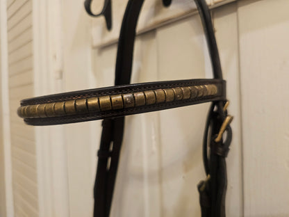 New English Headstall with flash, brass hardware and browband