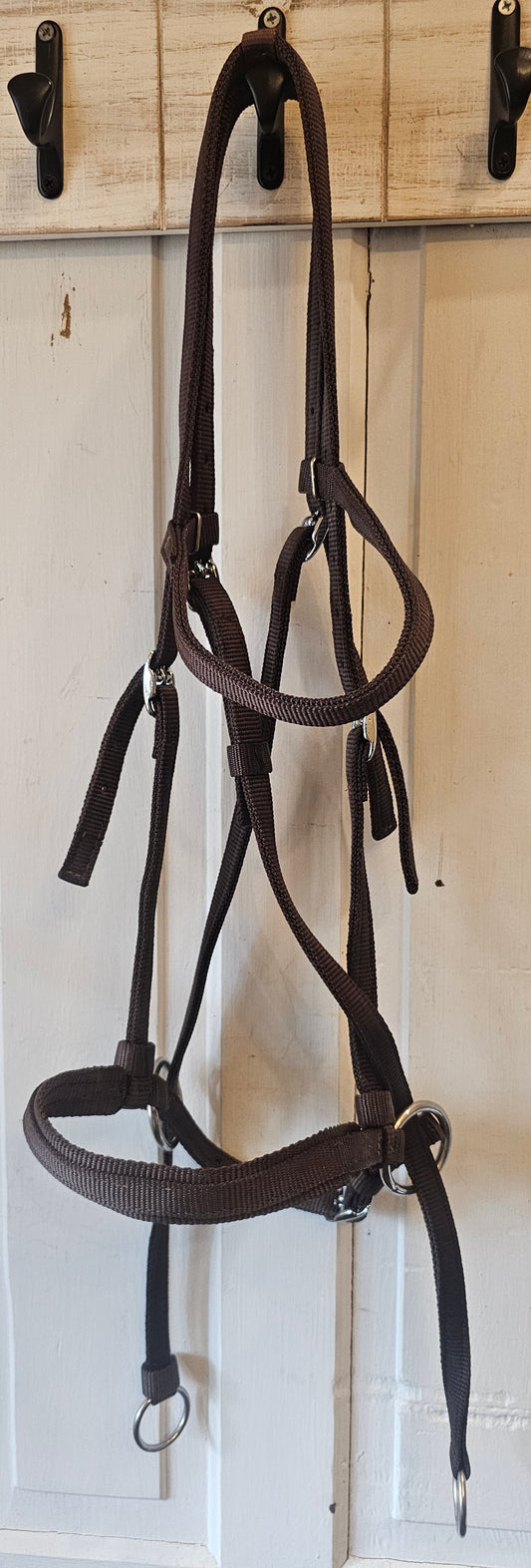 NEW Bitless Bridle Cross under cook style, dark brown nylon, large