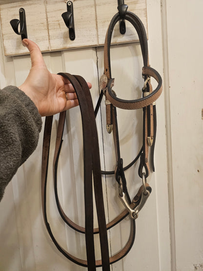 Complete Leather Western Pony Bridle, light brown