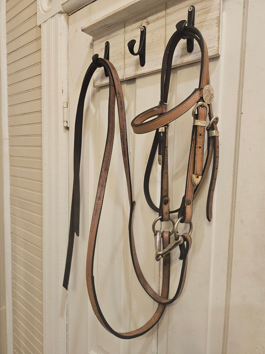 Complete Leather Western Pony Bridle, light brown