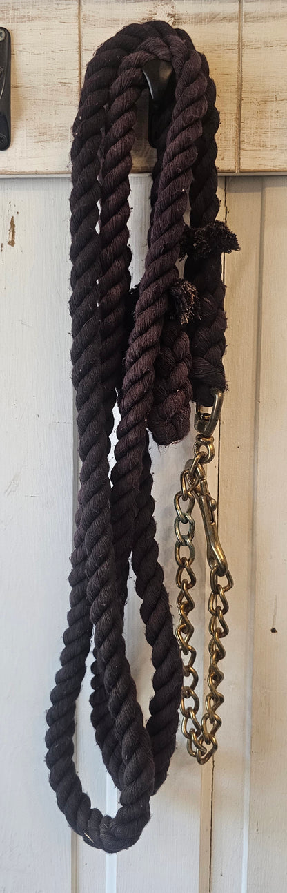 9' black cotton lead rope with chain end