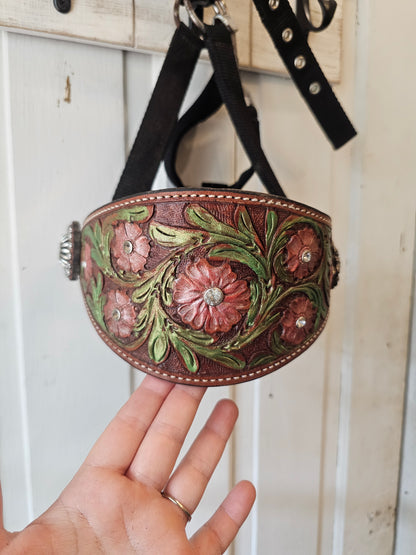 Bronc Horse Halter, beautiful floral Design, painted, Rhinestones