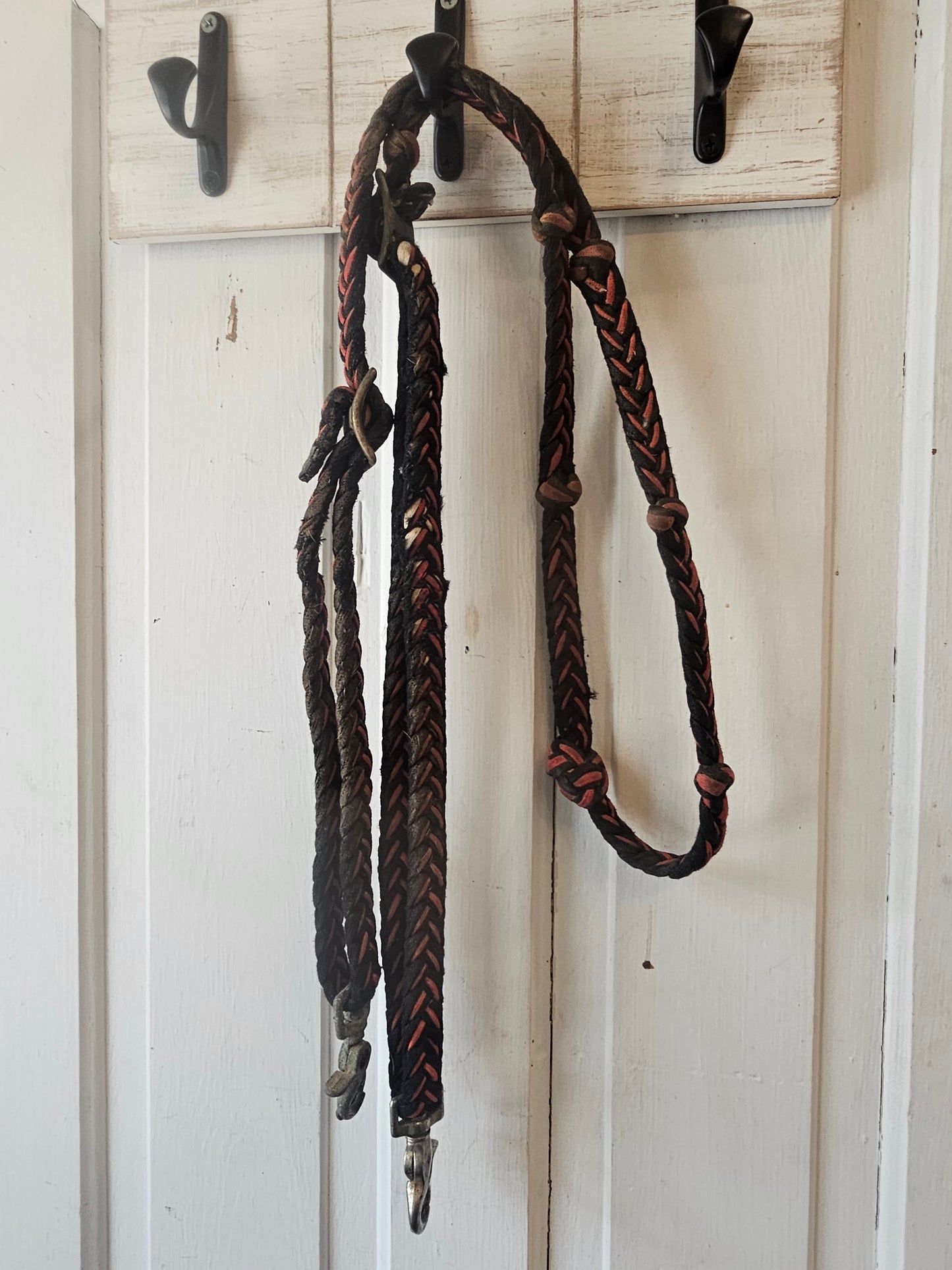 Used black and Red braided paracord rope reins 7'